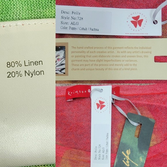 Krimson Klover Hand Painted Watercolor Sheer Pullover Tunic Linen 728 Folly - Picture 12 of 12